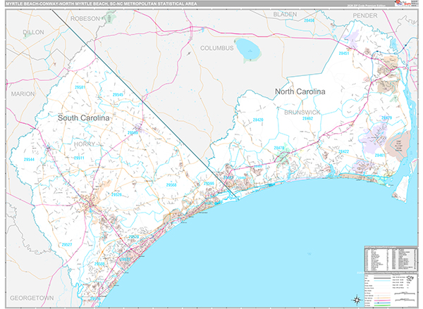 Myrtle Beach-Conway-North Myrtle Beach Metro Area Wall Map Premium Style